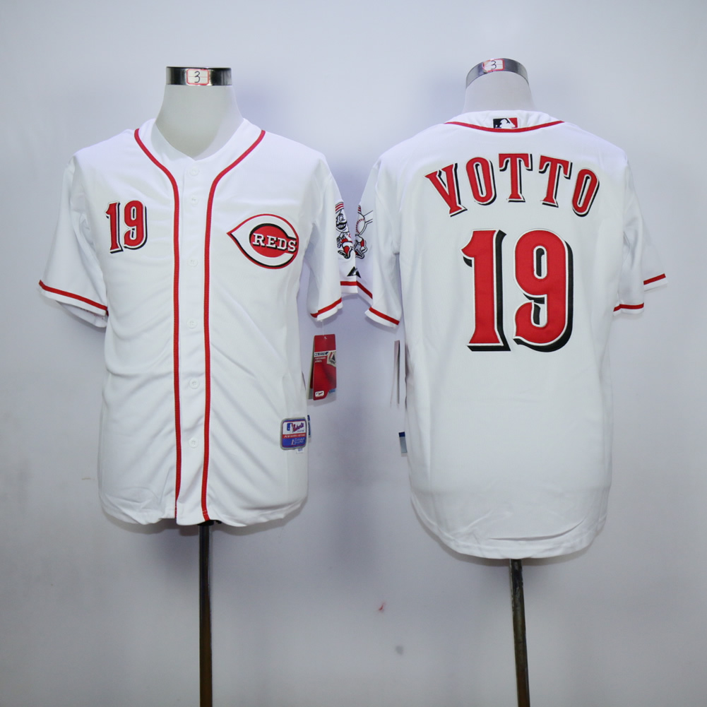 Men MLB Cincinnati Reds #19 Votto white jerseys